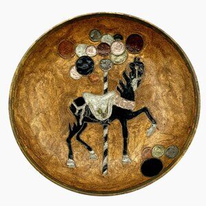 Rosenthal‑Netter Brass Pedestal Bowl VTG Hand Painted Carousel Horse Rare 11/647